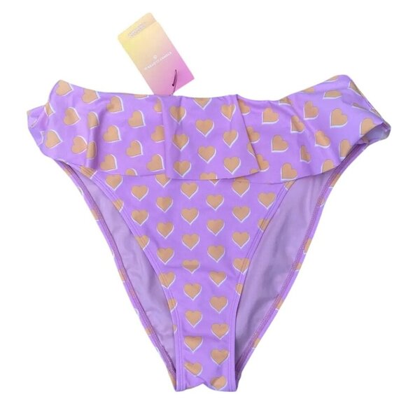 Stoney Clover Lane Women's High Waist Flutter Heart Print Bikini Bottoms Purple - Picture 1 of 10